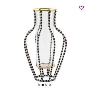 MacKenzie-Childs Black and White Checkered Vase with Gold Accents